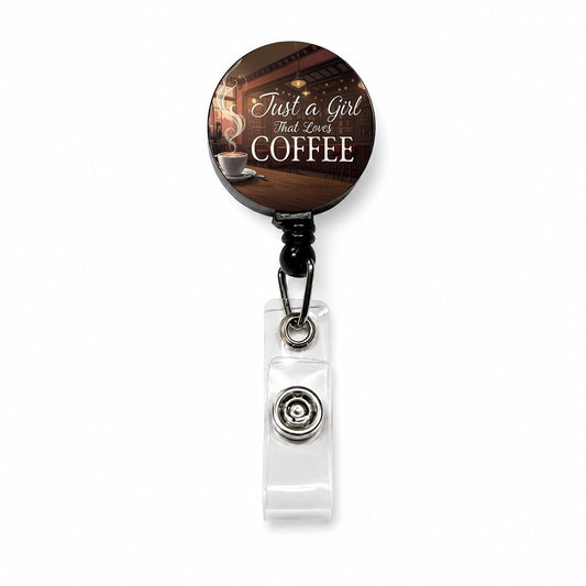 Just A Girl That Loves Coffee Funny Retractable ID Key Card Name Tag Badge Holder with Clip