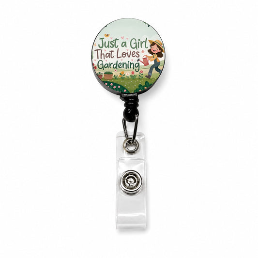Just A Girl That Loves Gardening Cute Retractable ID Key Card Name Tag Badge Holder with Clip