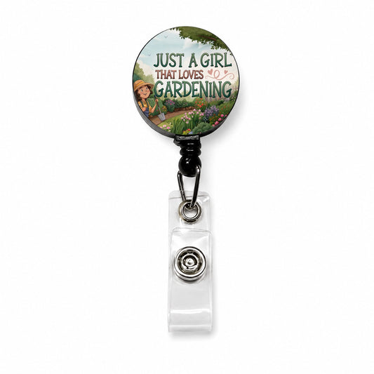 Just A Girl That Loves Gardening Funny Retractable ID Key Card Name Tag Badge Holder with Clip
