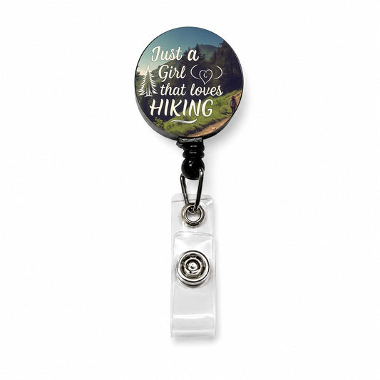 Just A Girl That Loves Hiking Adventure Retractable ID Key Card Name Tag Badge Holder with Clip