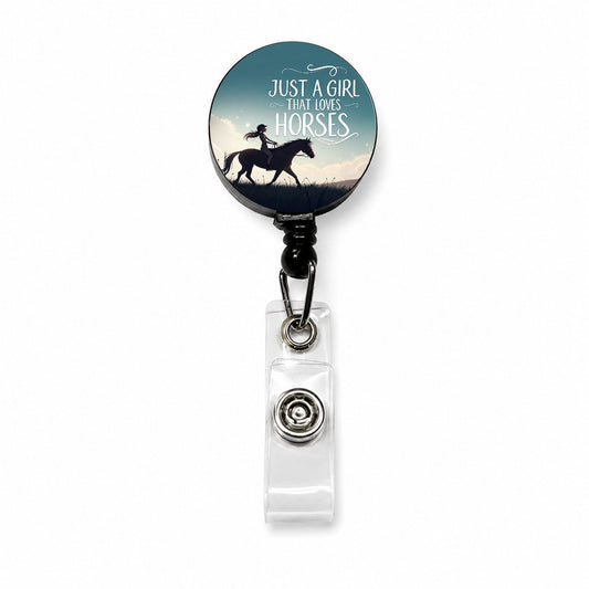 Just A Girl That Loves Horses Retractable ID Key Card Name Tag Badge Holder with Clip