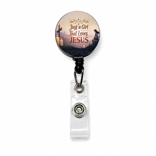 Just A Girl That Loves Jesus Inspirational Retractable ID Key Card Name Tag Badge Holder with Clip