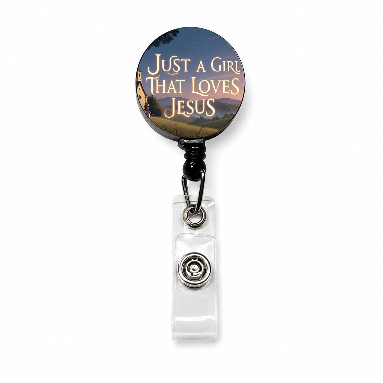 Just A Girl That Loves Jesus Religious Retractable ID Key Card Name Tag Badge Holder with Clip