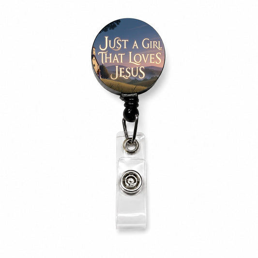 Just A Girl That Loves Jesus Religious Retractable ID Key Card Name Tag Badge Holder with Clip