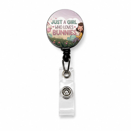 Just A Girl Who Loves Bunnies Cute Retractable ID Key Card Name Tag Badge Holder with Clip