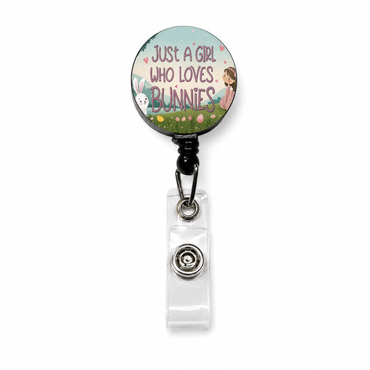 Just A Girl Who Loves Bunnies Rabbits Retractable ID Key Card Name Tag Badge Holder with Clip