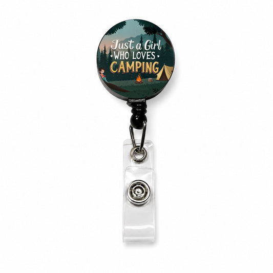 Just A Girl Who Loves Camping Cute Retractable ID Key Card Name Tag Badge Holder with Clip