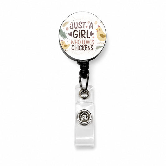 Just A Girl Who Loves Chickens Cute Retractable ID Key Card Name Tag Badge Holder with Clip