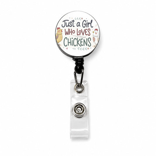 Just A Girl Who Loves Chickens Funny Retractable ID Key Card Name Tag Badge Holder with Clip