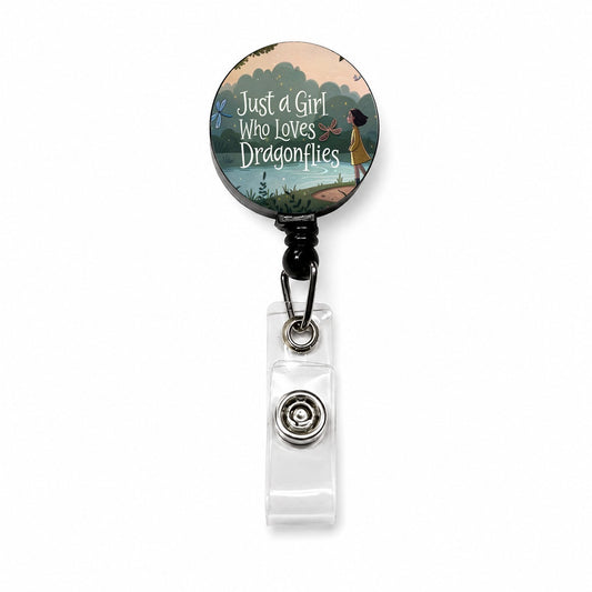 Just A Girl Who Loves Dragonflies Retractable ID Key Card Name Tag Badge Holder with Clip