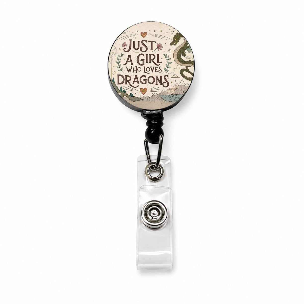Just A Girl Who Loves Dragons Cute Fantasy Retractable ID Key Card Name Tag Badge Holder with Clip