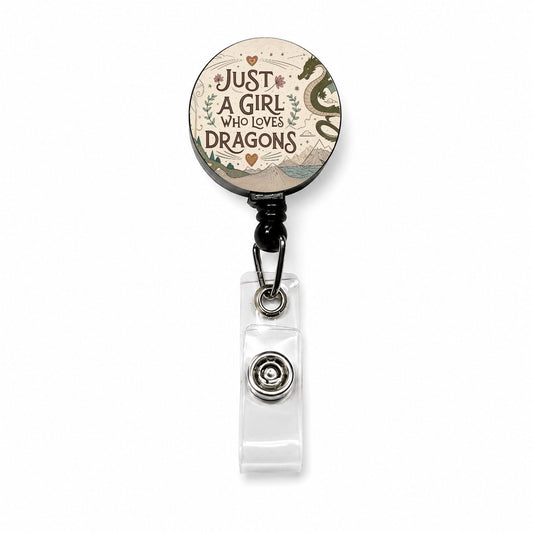 Just A Girl Who Loves Dragons Cute Fantasy Retractable ID Key Card Name Tag Badge Holder with Clip