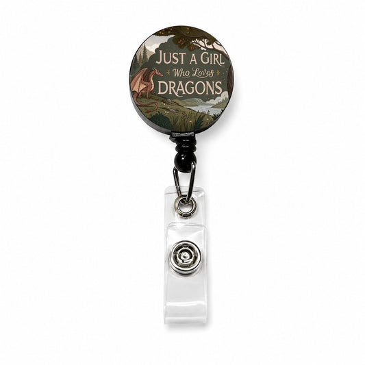Just A Girl Who Loves Dragons Retro Fantasy Retractable ID Key Card Name Tag Badge Holder with Clip