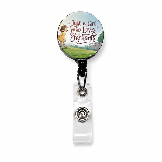 Just A Girl Who Loves Elephants Cute Retractable ID Key Card Name Tag Badge Holder with Clip