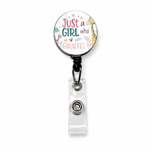 Just A Girl Who Loves Giraffes Cute Retractable ID Key Card Name Tag Badge Holder with Clip