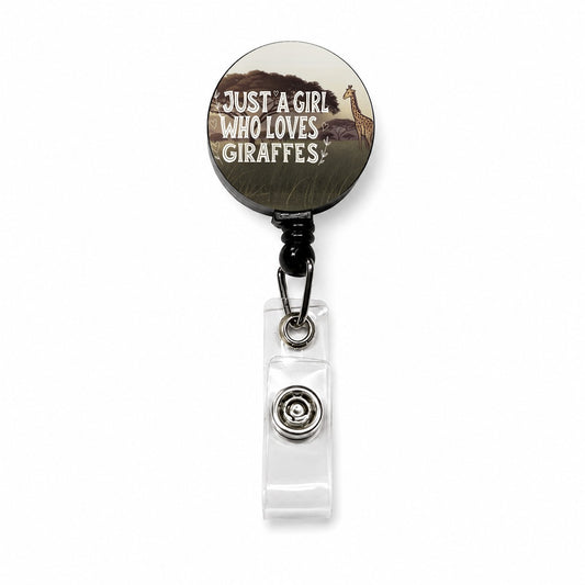Just A Girl Who Loves Giraffes Retractable ID Key Card Name Tag Badge Holder with Clip