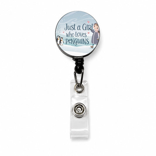Just A Girl Who Loves Penguins Cute Retractable ID Key Card Name Tag Badge Holder with Clip