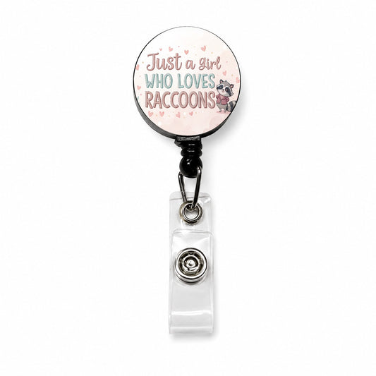 Just A Girl Who Loves Raccoons Funny Retractable ID Key Card Name Tag Badge Holder with Clip