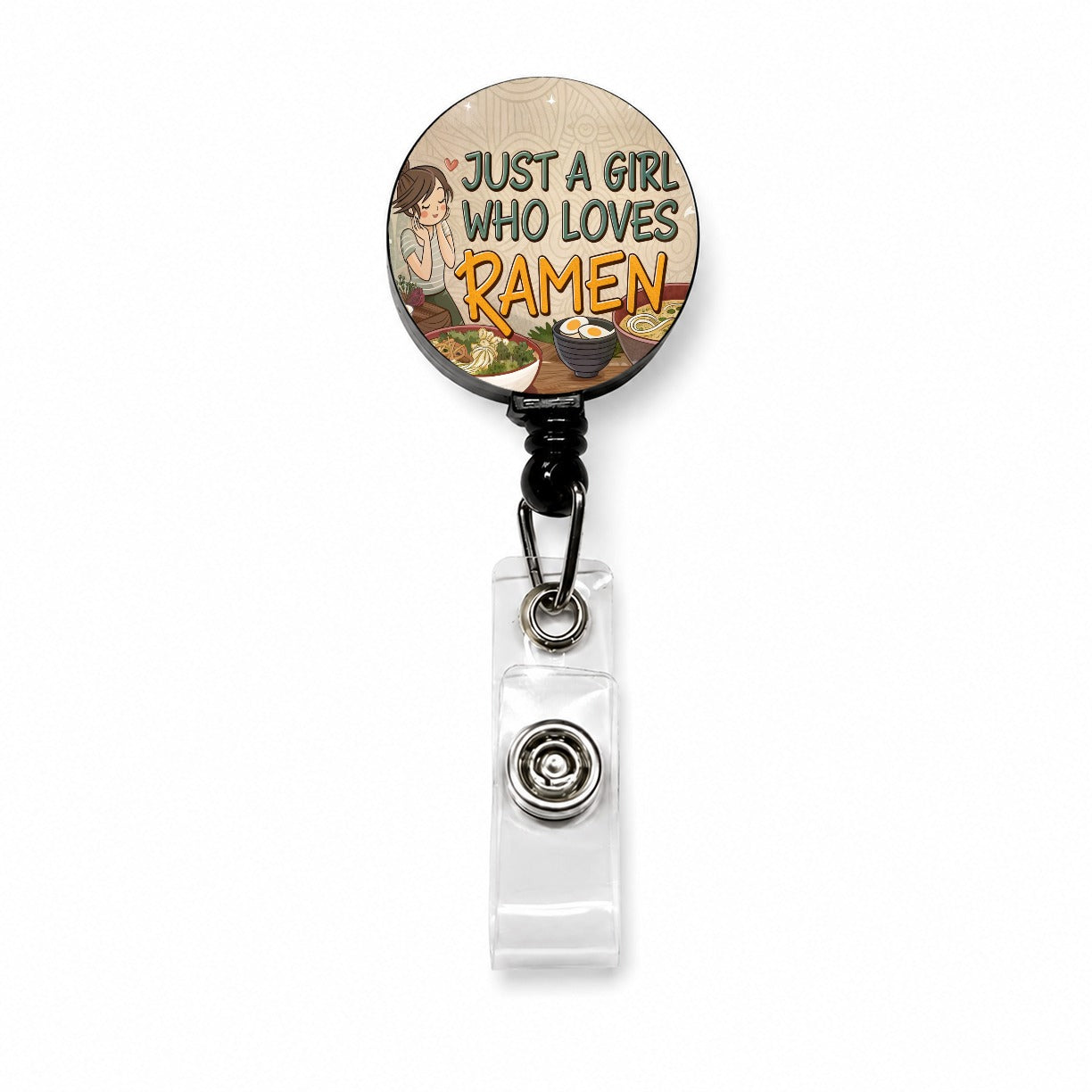 Just A Girl Who Loves Ramen Cute Retractable ID Key Card Name Tag Badge Holder with Clip