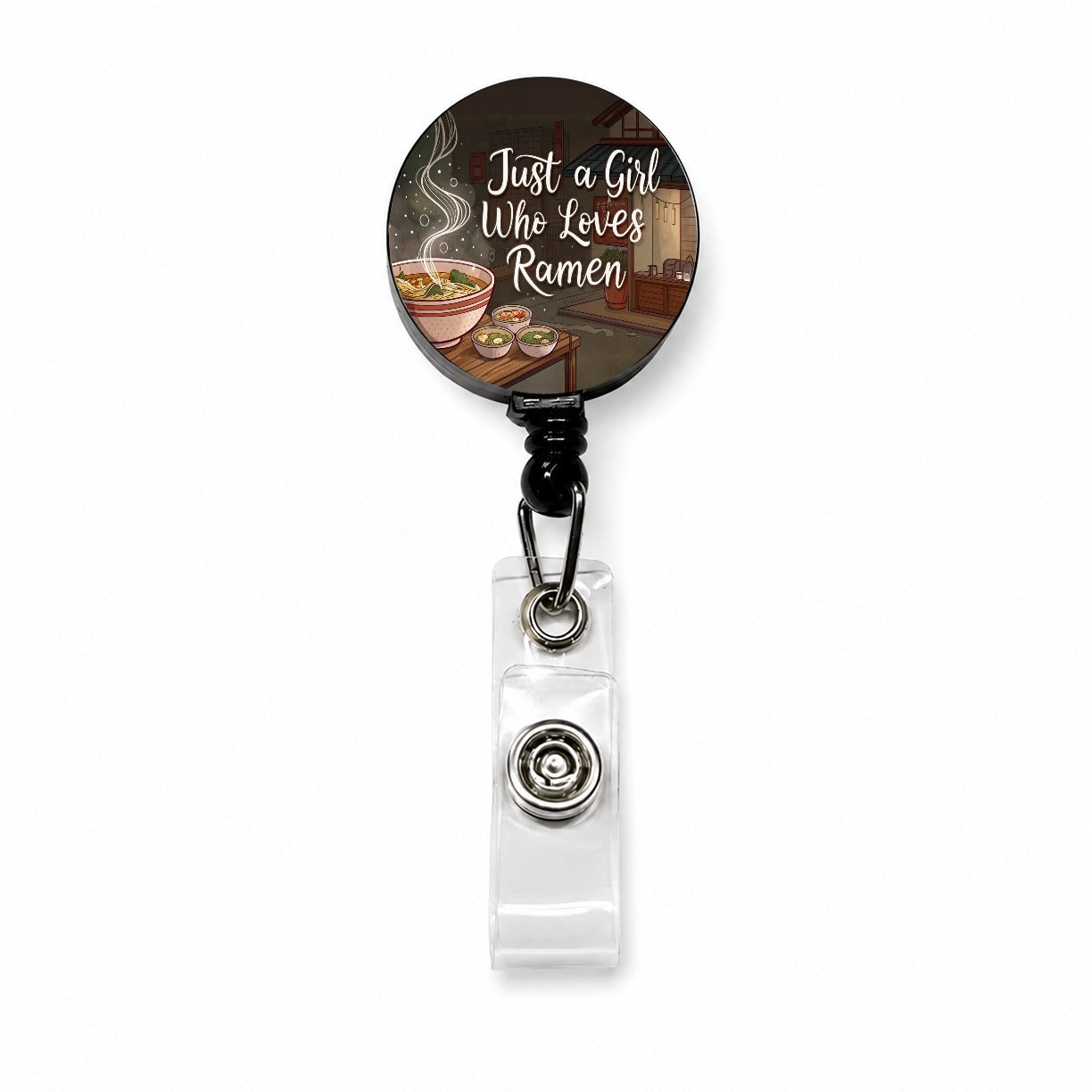Just A Girl Who Loves Ramen Funny Retractable ID Key Card Name Tag Badge Holder with Clip