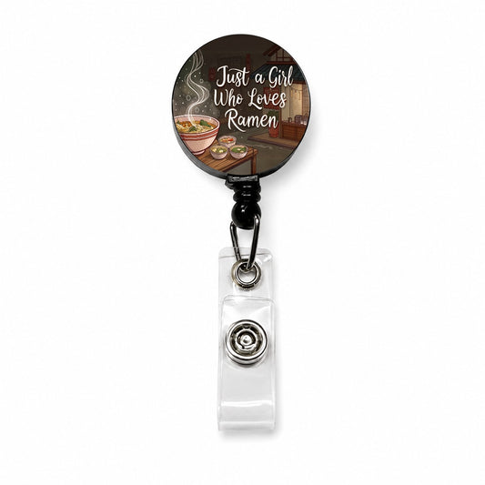 Just A Girl Who Loves Ramen Funny Retractable ID Key Card Name Tag Badge Holder with Clip