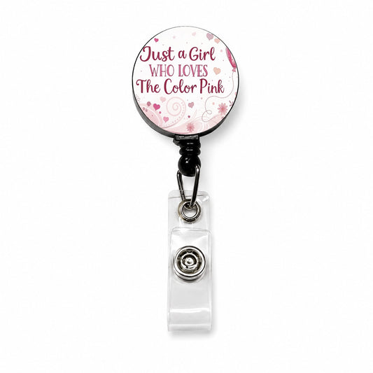 Just A Girl Who Loves The Color Pink Cute Retractable ID Key Card Name Tag Badge Holder with Clip