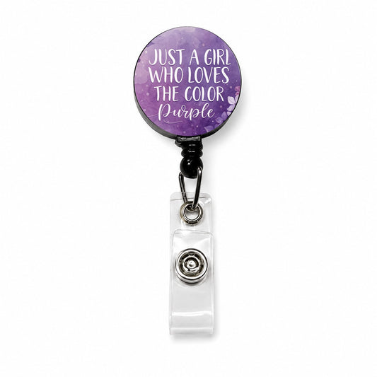 Just A Girl Who Loves The Color Purple Funny Retractable ID Key Card Name Tag Badge Holder with Clip