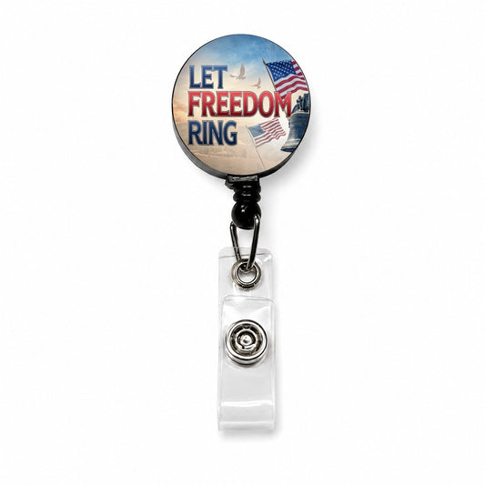 Let Freedom Ring Liberty Bell Patriotic Retractable ID Key Card Name Tag Badge Holder with Clip