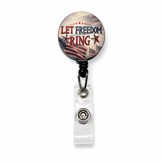 Let Freedom Ring Patriotic American Flag Retractable ID Key Card Name Tag Badge Holder with Clip