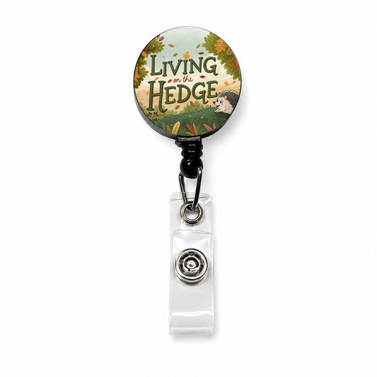 Living On The Hedge Edge Funny Hedgehog Retractable ID Key Card Name Tag Badge Holder with Clip