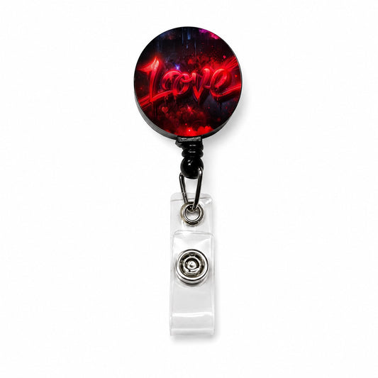 Love Red Graffiti Style Retractable ID Key Card Name Tag Badge Holder with Clip