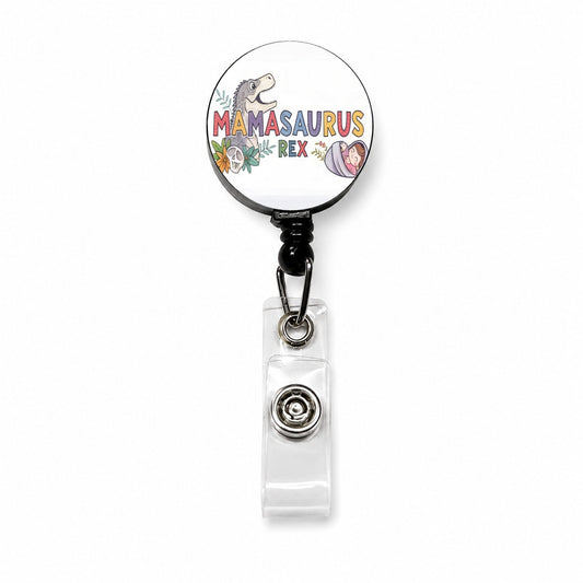 Mamasaurus Rex Mama Dinosaur Retractable ID Key Card Name Tag Badge Holder with Clip