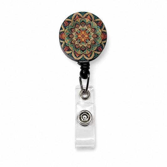 Mandala Colorful Floral Pattern Retractable ID Key Card Name Tag Badge Holder with Clip