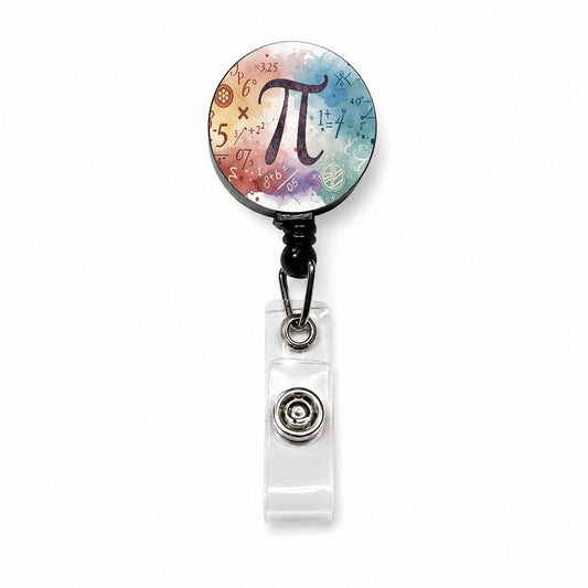 Math Numbers Symbols Pi Artistic Watercolor Retractable ID Key Card Name Tag Badge Holder with Clip
