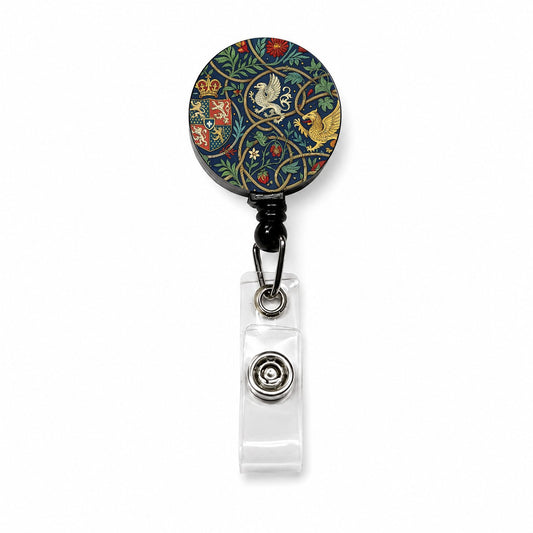 Medieval Ornamentation Griffins Shield Retractable ID Key Card Name Tag Badge Holder with Clip
