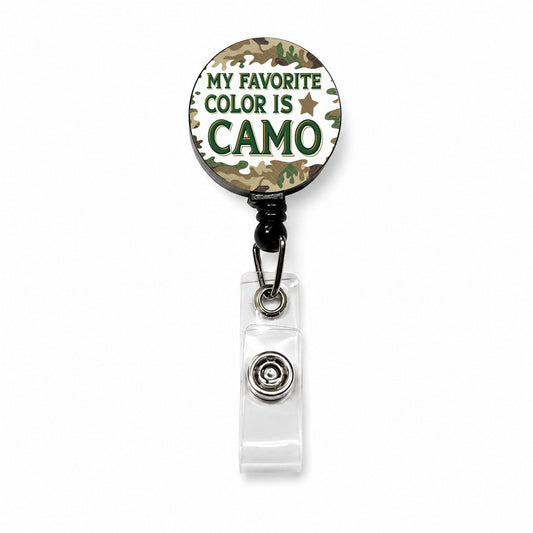 My Favorite Color Is Camo Camouflage Hunting Green Brown Retractable ID Key Card Name Tag Badge Holder with Clip