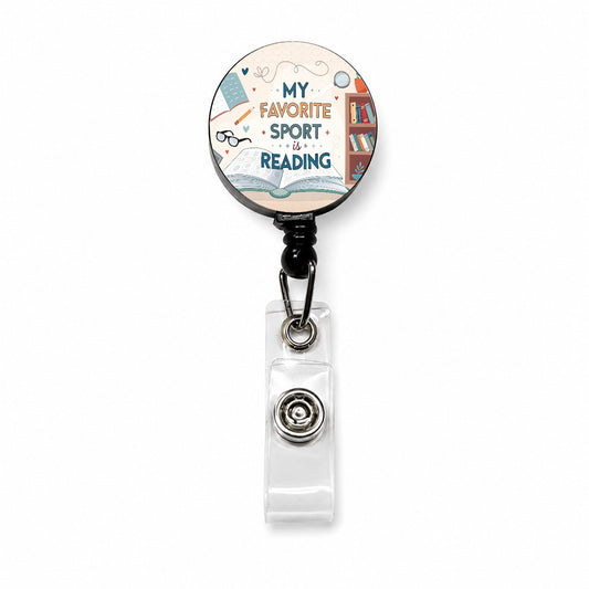 My Favorite Sport Is Reading Funny Retractable ID Key Card Name Tag Badge Holder with Clip