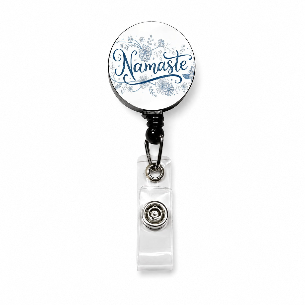 Namaste Blue Floral Retractable ID Key Card Name Tag Badge Holder with Clip