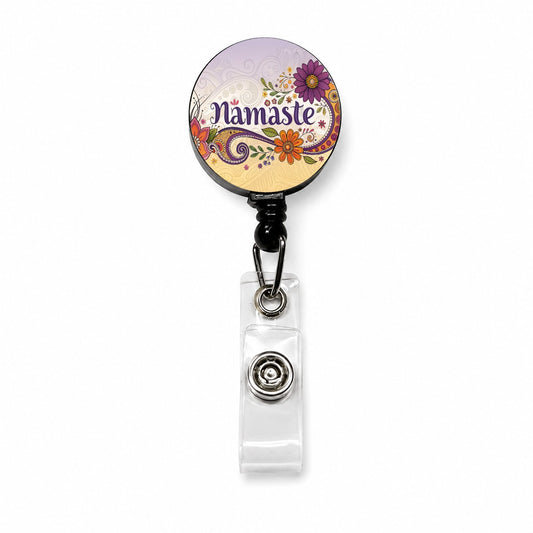 Namaste Flower Fun Retro Retractable ID Key Card Name Tag Badge Holder with Clip