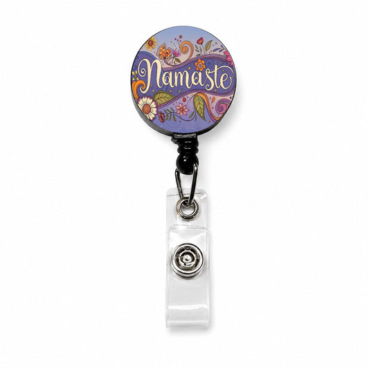 Namaste Hippie Flower Floral Yoga Retractable ID Key Card Name Tag Badge Holder with Clip