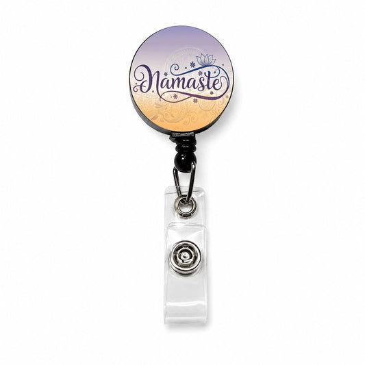 Namaste Yoga Lotus Flower Retractable ID Key Card Name Tag Badge Holder with Clip