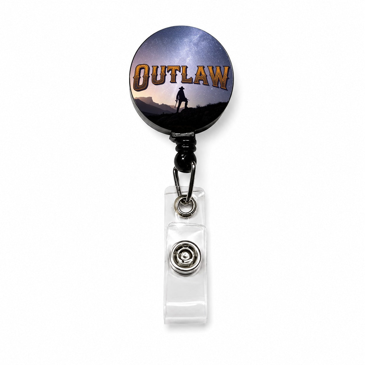 Outlaw Cowboy Desperado Retractable ID Key Card Name Tag Badge Holder with Clip