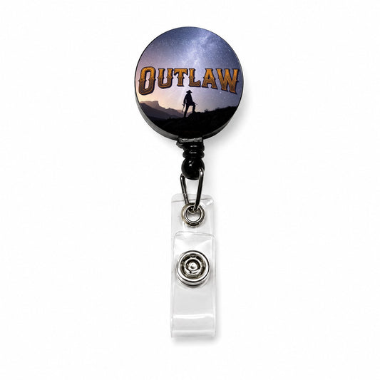 Outlaw Cowboy Desperado Retractable ID Key Card Name Tag Badge Holder with Clip