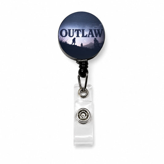 Outlaw Renegade Cowboy Retractable ID Key Card Name Tag Badge Holder with Clip
