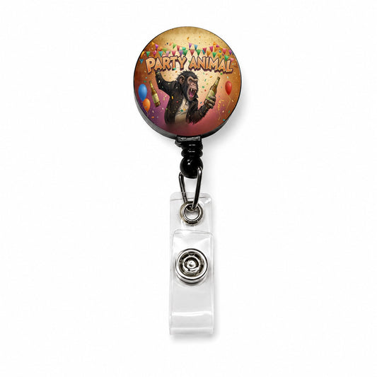 Party Animal Wild Drinking Monkey Retractable ID Key Card Name Tag Badge Holder with Clip