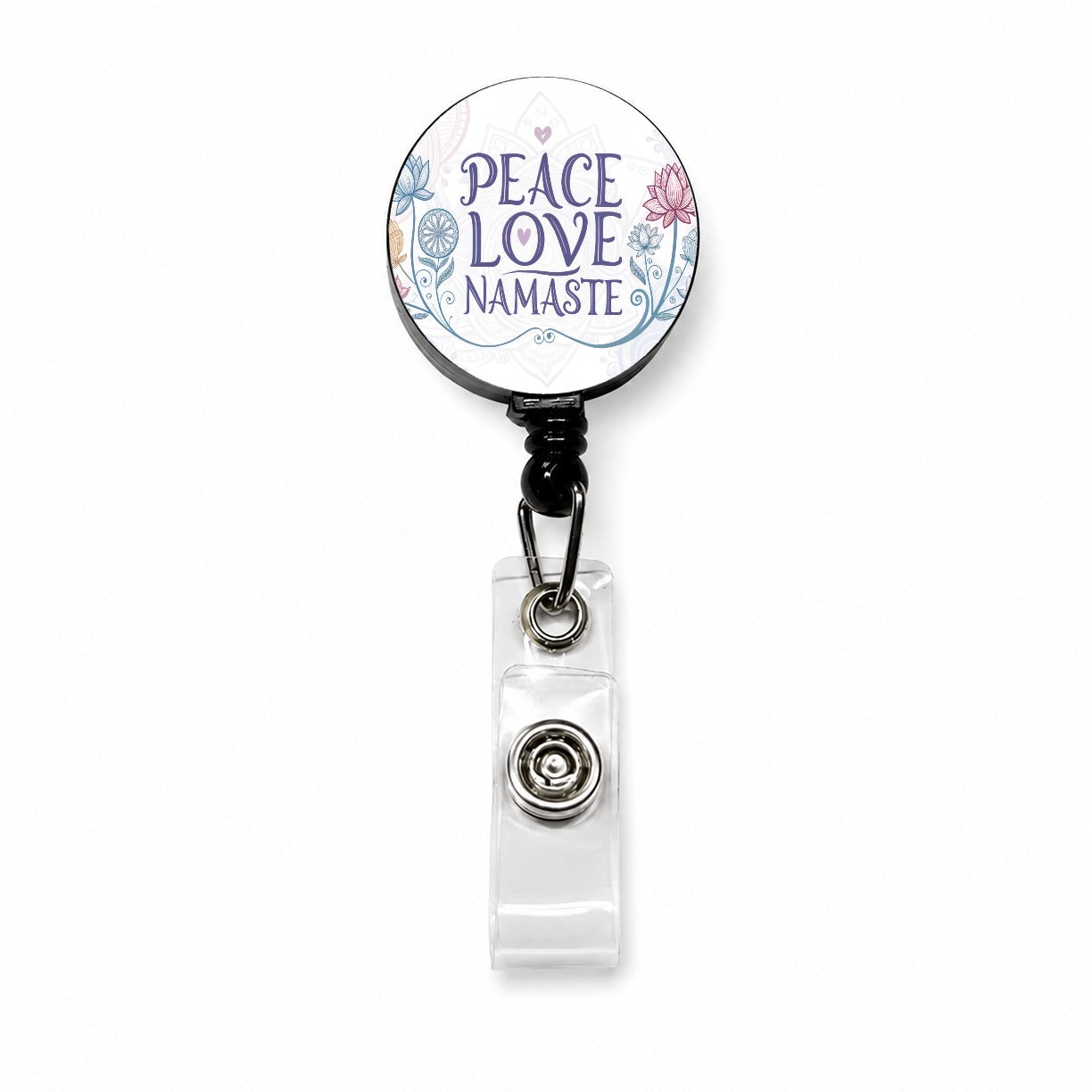 Peace Love Namaste Floral Retractable ID Key Card Name Tag Badge Holder with Clip