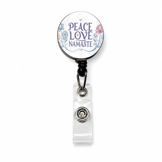 Peace Love Namaste Floral Retractable ID Key Card Name Tag Badge Holder with Clip