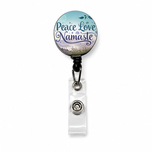 Peace Love Namaste Inspirational Retractable ID Key Card Name Tag Badge Holder with Clip