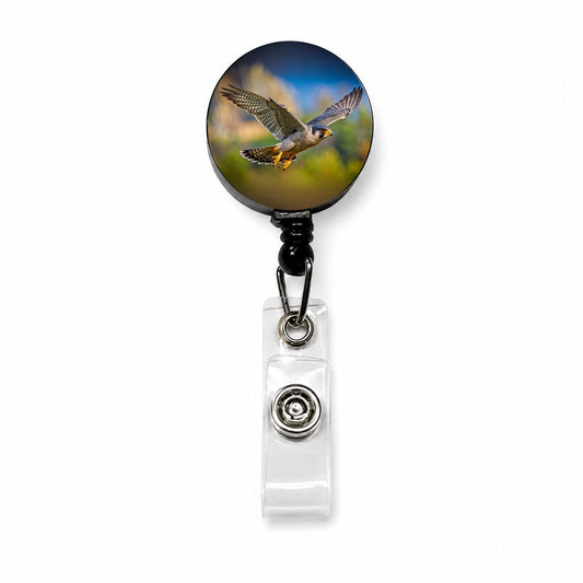 Peregrine Falcon Raptor in Flight Retractable ID Key Card Name Tag Badge Holder with Clip