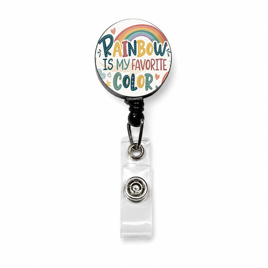 Rainbow Is My Favorite Color Funny Retractable ID Key Card Name Tag Badge Holder with Clip